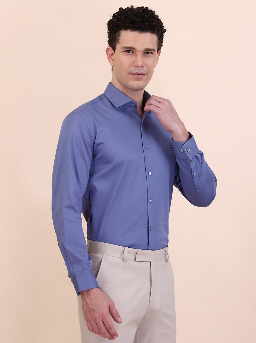 Dusty Blue Solid Slim Fit Party Wear Shirt | Greenfibre