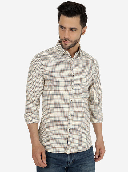 Off White Checked Slim Fit Casual Shirt | Greenfibre