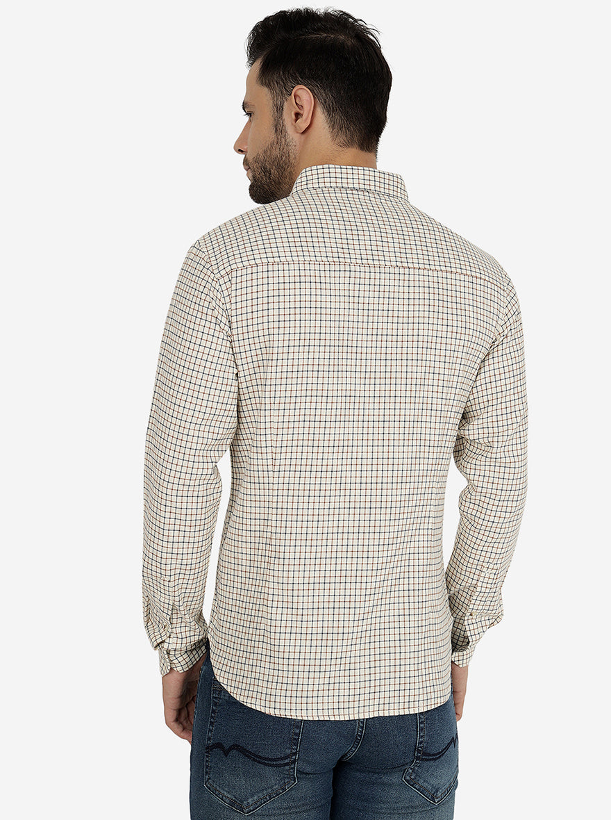 Off White Checked Slim Fit Casual Shirt | Greenfibre