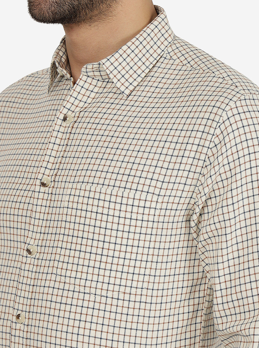 Off White Checked Slim Fit Casual Shirt | Greenfibre