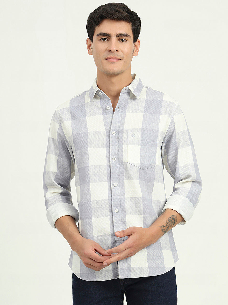 Blue Checked Slim Fit Casual Shirt | Greenfibre