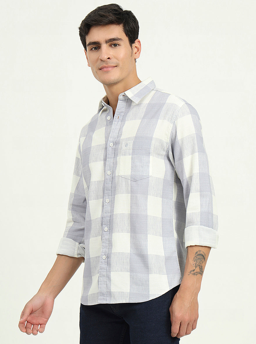 Blue Checked Slim Fit Casual Shirt | Greenfibre