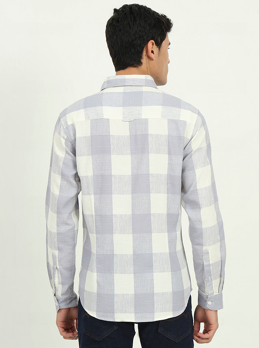 Blue Checked Slim Fit Casual Shirt | Greenfibre