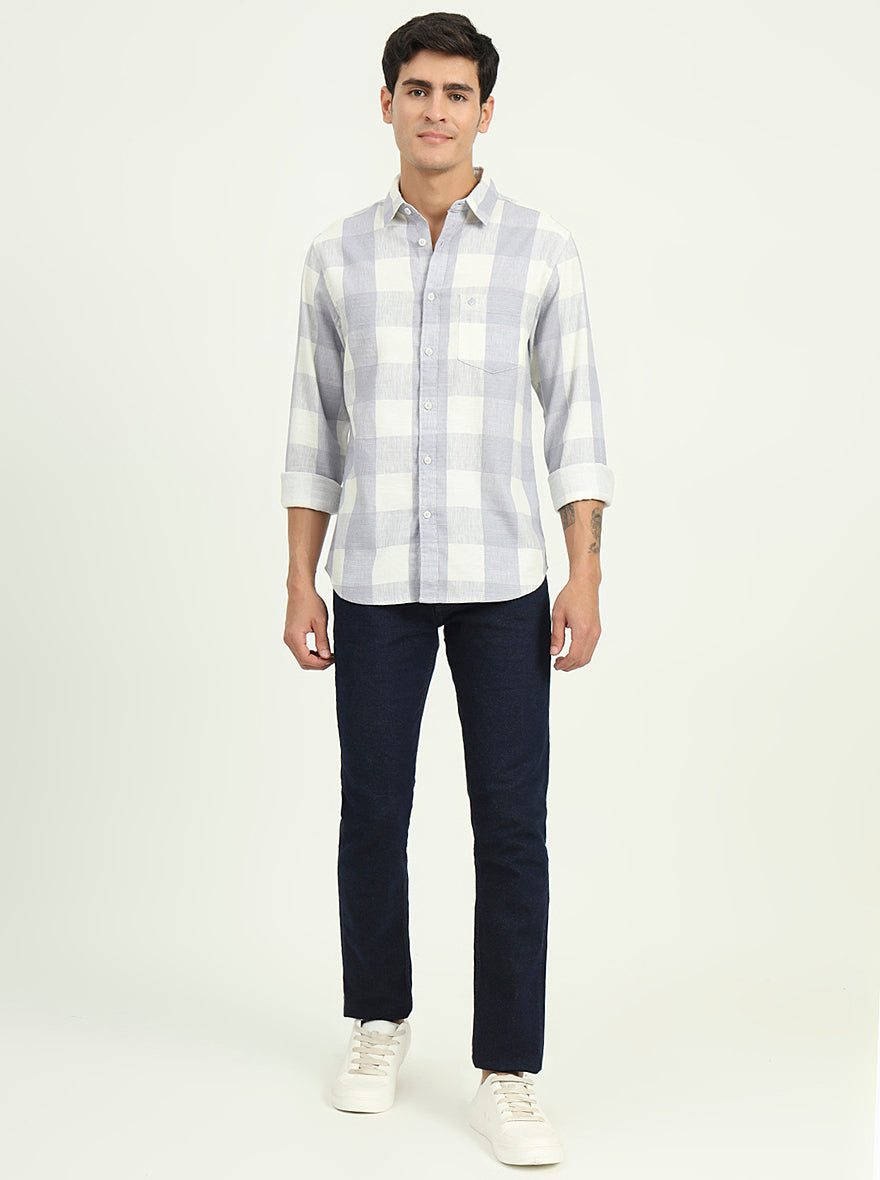 Blue Checked Slim Fit Casual Shirt | Greenfibre