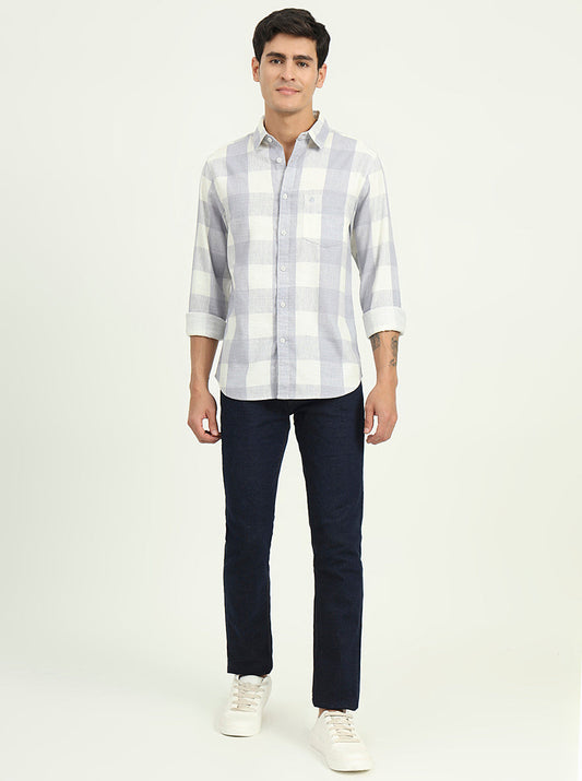 Blue Checked Slim Fit Casual Shirt | Greenfibre