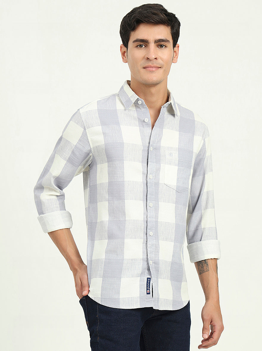 Blue Checked Slim Fit Casual Shirt | Greenfibre