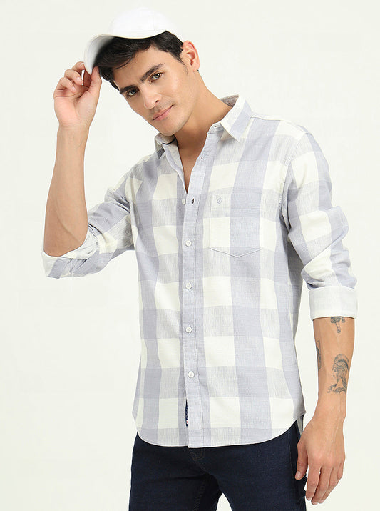 Blue Checked Slim Fit Casual Shirt | Greenfibre