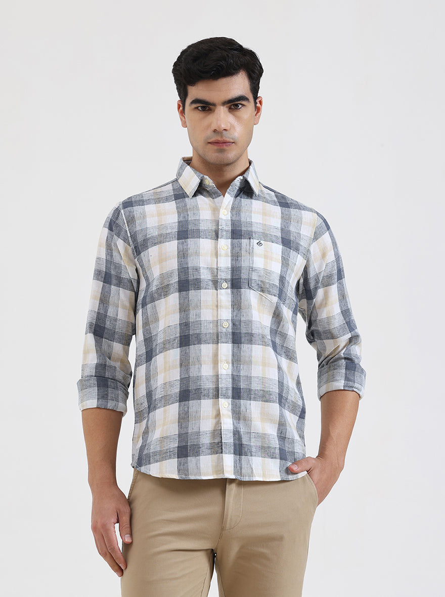 Dark Blue Checked Slim Fit Casual Shirt | Greenfibre