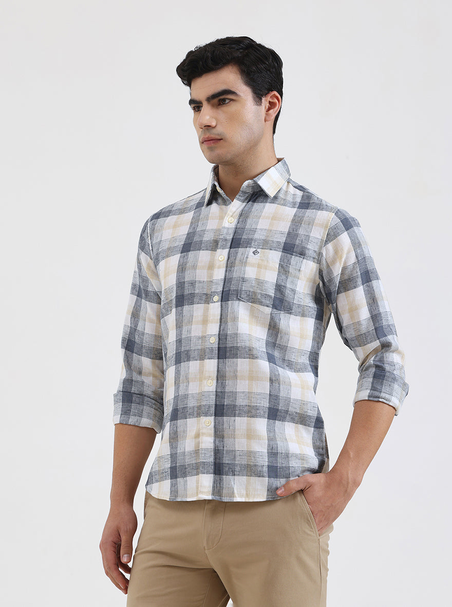 Dark Blue Checked Slim Fit Casual Shirt | Greenfibre