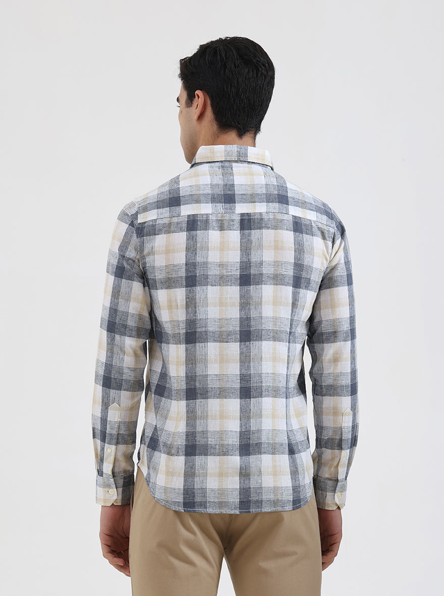Dark Blue Checked Slim Fit Casual Shirt | Greenfibre