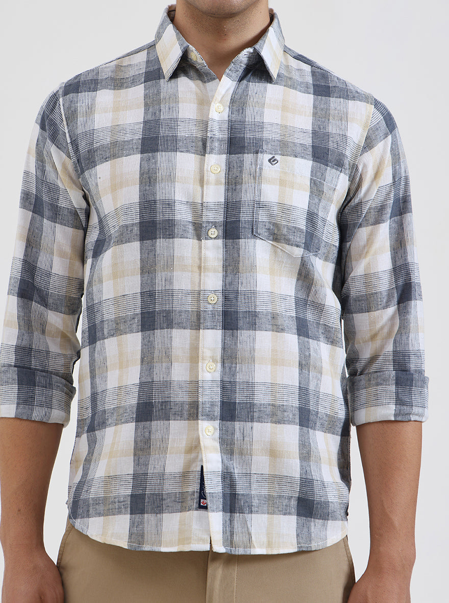 Dark Blue Checked Slim Fit Casual Shirt | Greenfibre
