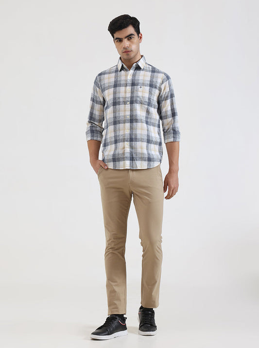 Dark Blue Checked Slim Fit Casual Shirt | Greenfibre