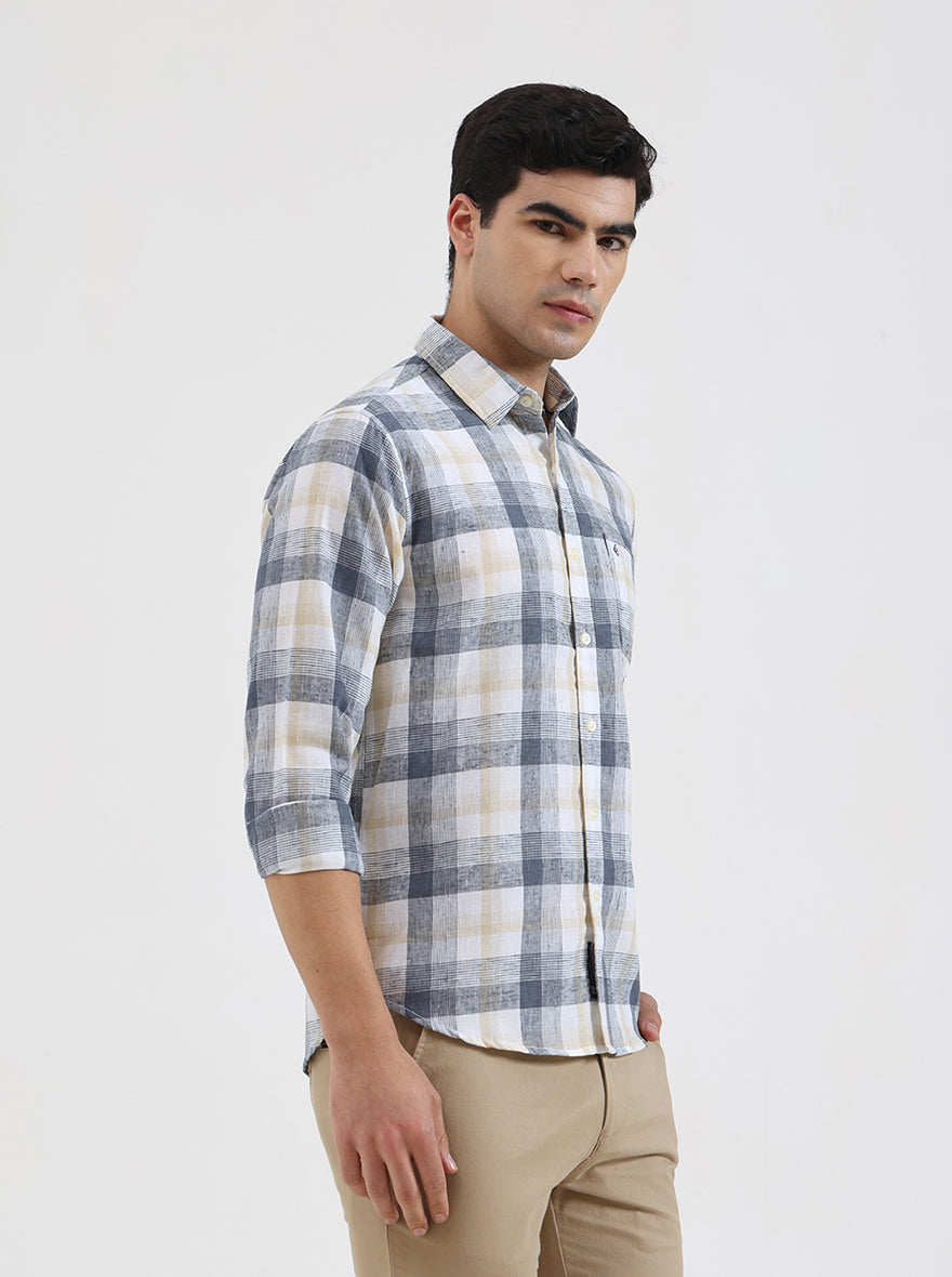 Dark Blue Checked Slim Fit Casual Shirt | Greenfibre