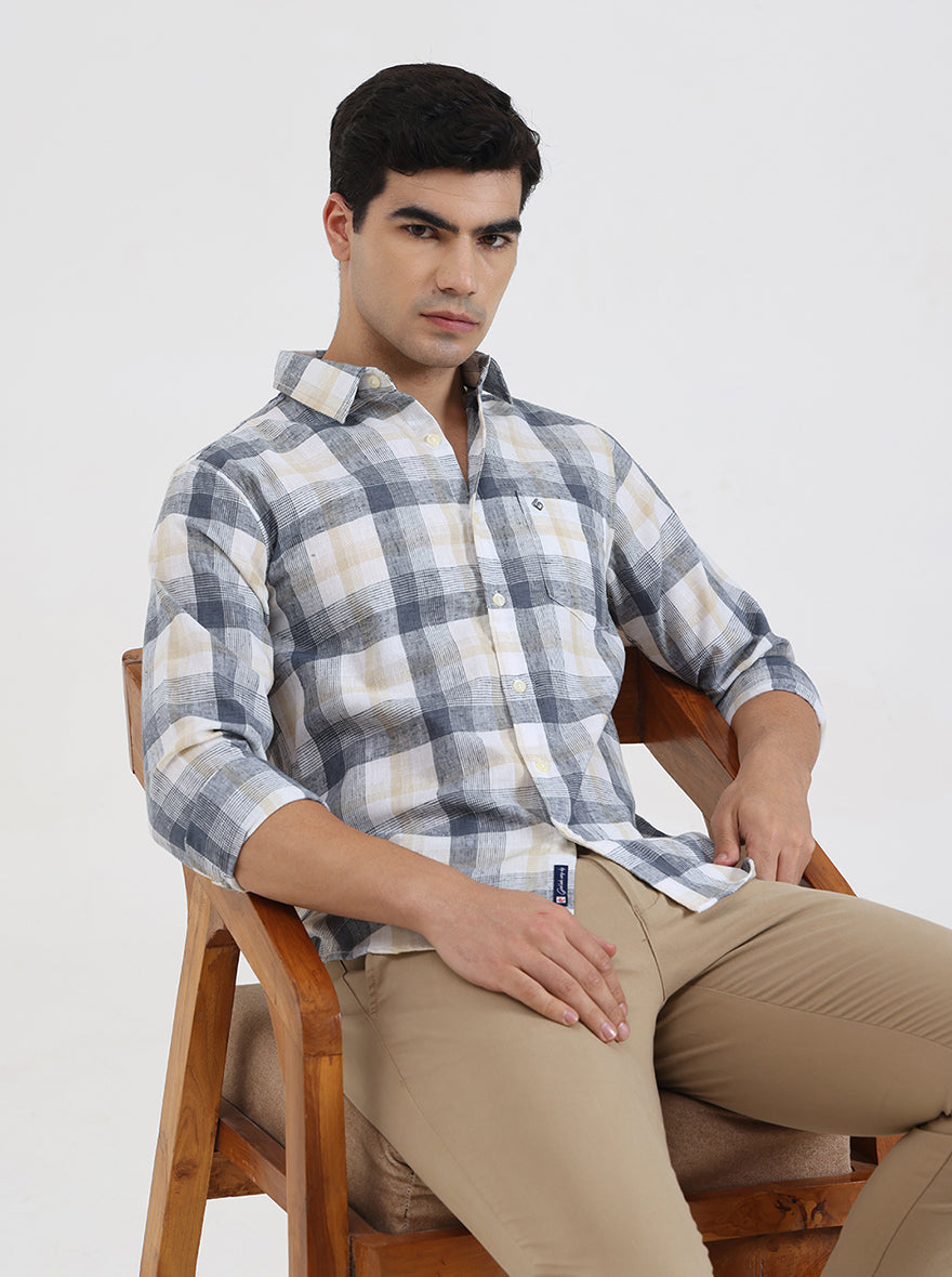 Dark Blue Checked Slim Fit Casual Shirt | Greenfibre