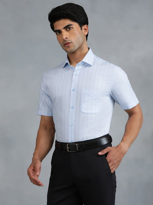 Light Blue Striped Regular Fit Formal Shirt | Greenfibre