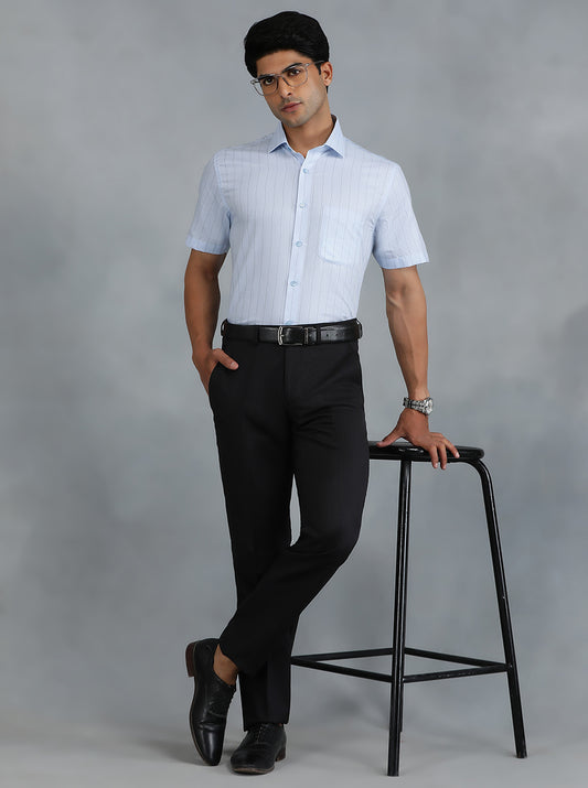 Light Blue Striped Regular Fit Formal Shirt | Greenfibre