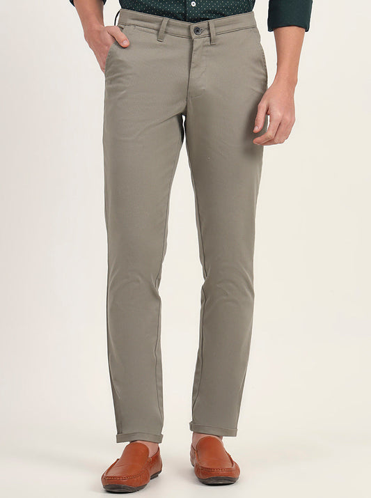 Light Green Solid Slim Fit Casual Trouser | Greenfibre
