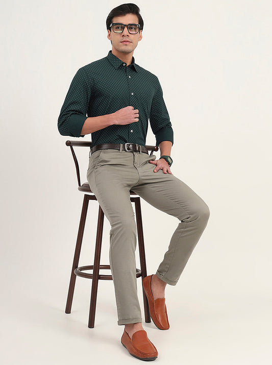 Light Green Solid Slim Fit Casual Trouser | Greenfibre