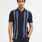 Navy Blue & White Striped Slim Fit Polo T-Shirt | Greenfibre