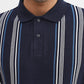 Navy Blue & White Striped Slim Fit Polo T-Shirt | Greenfibre
