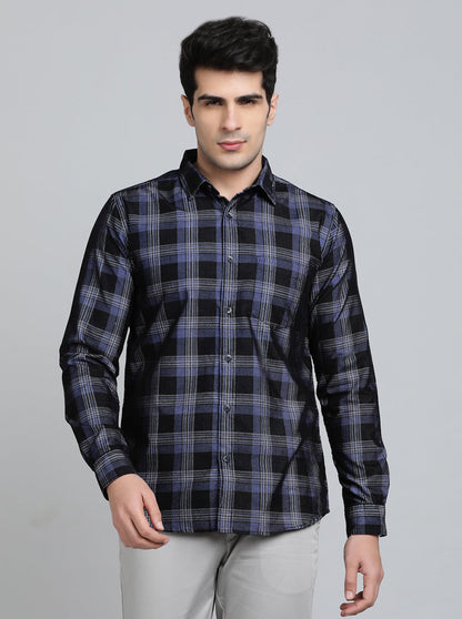 Blue Checked Slim Fit Casual Shirt | JadeBlue