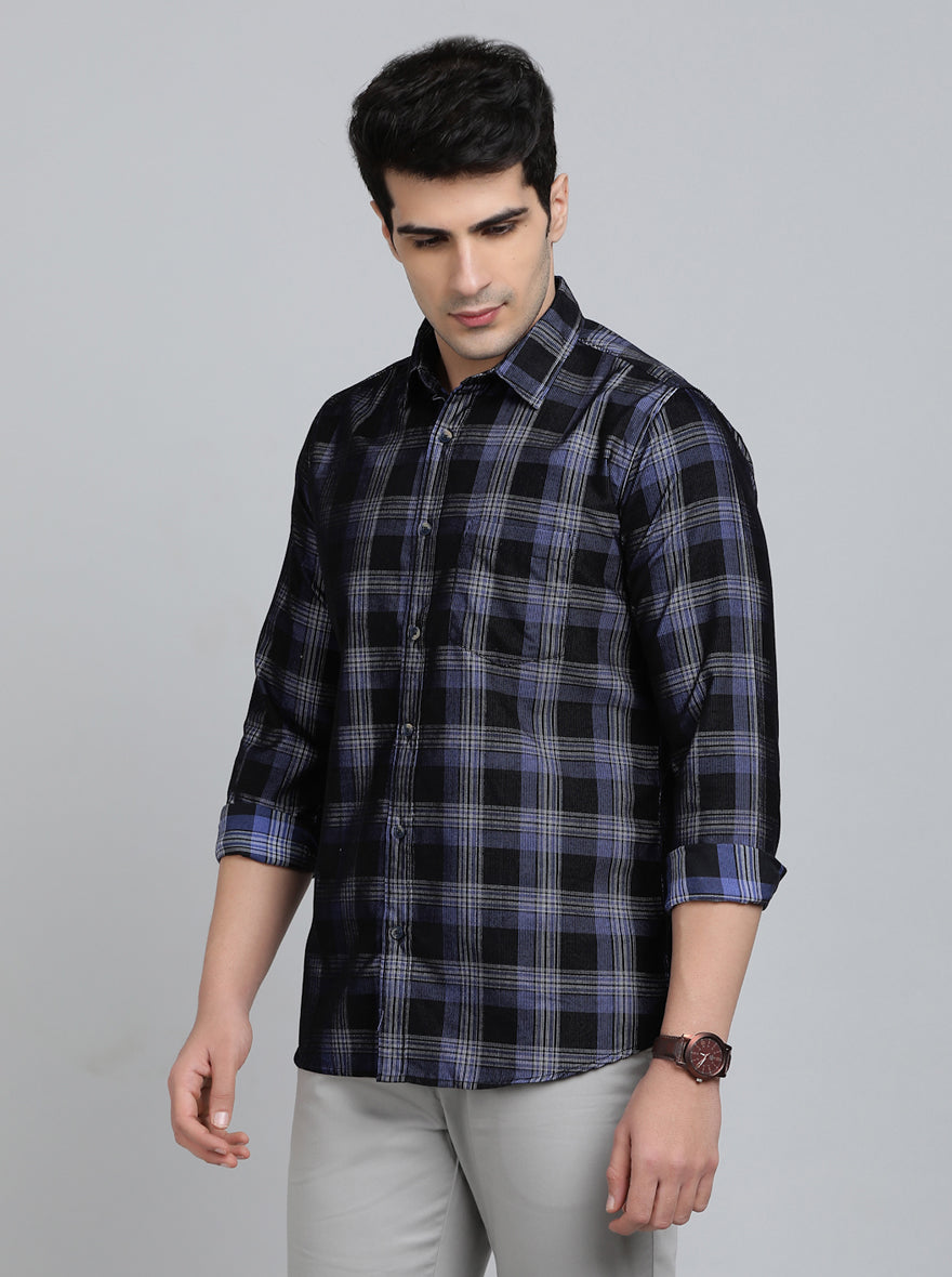 Blue Checked Slim Fit Casual Shirt | JadeBlue