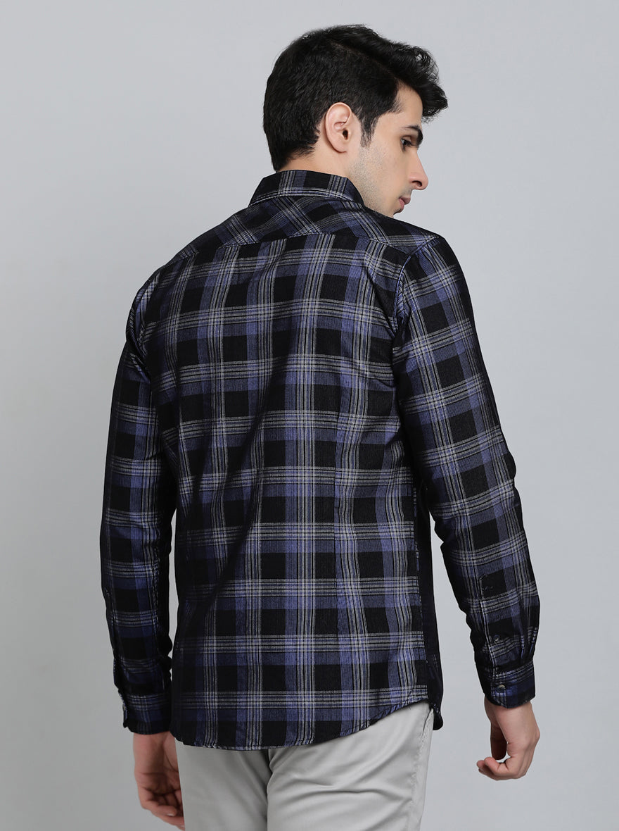 Blue Checked Slim Fit Casual Shirt | JadeBlue
