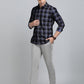 Blue Checked Slim Fit Casual Shirt | JadeBlue