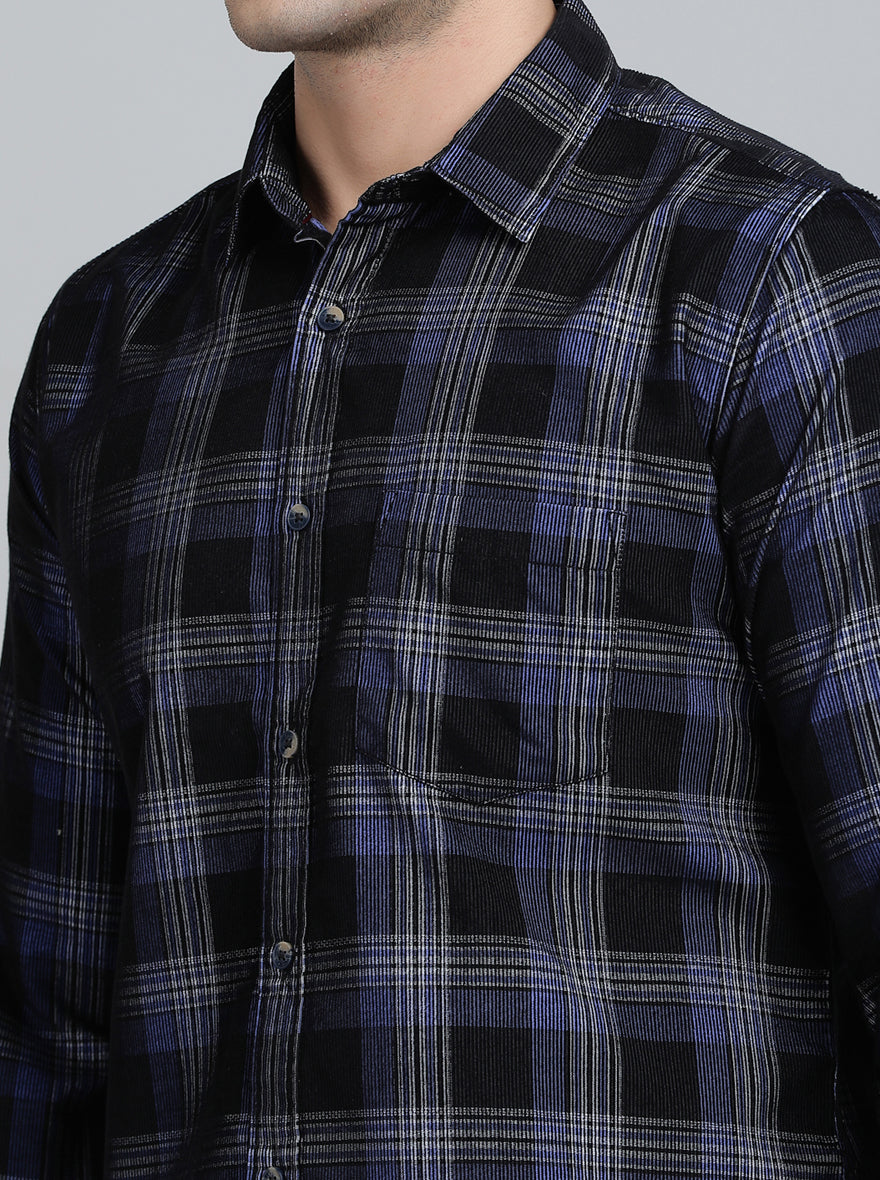 Blue Checked Slim Fit Casual Shirt | JadeBlue