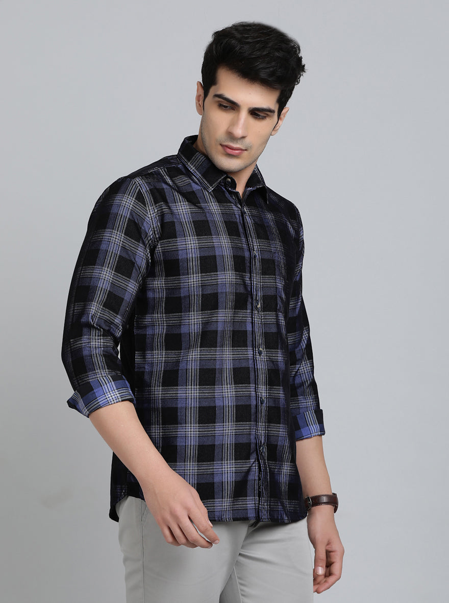 Blue Checked Slim Fit Casual Shirt | JadeBlue
