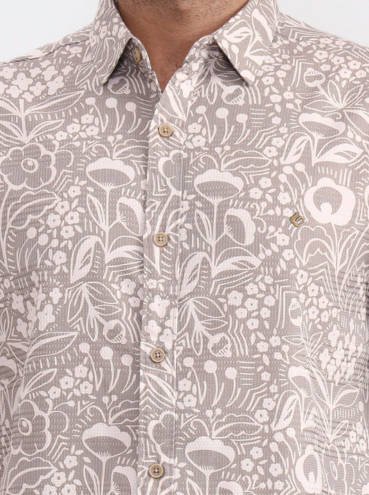 Light Olive Printed Regular Fit Casual Shirt | Greenfibre