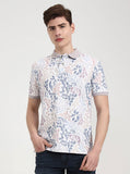Mauve & White Printed Slim Fit Polo T-Shirt | Greenfibre