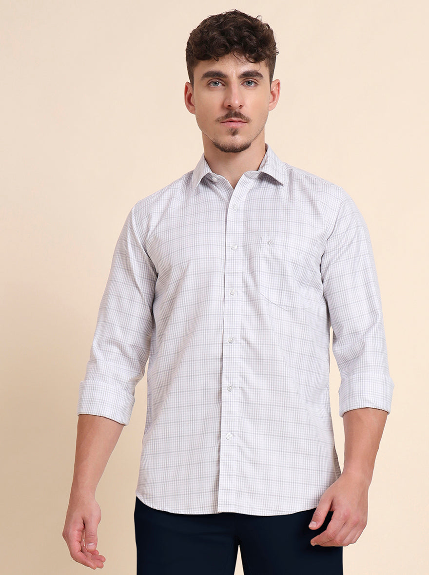 White & Grey Checked Smart Fit Semi Casual Shirt | Greenfibre