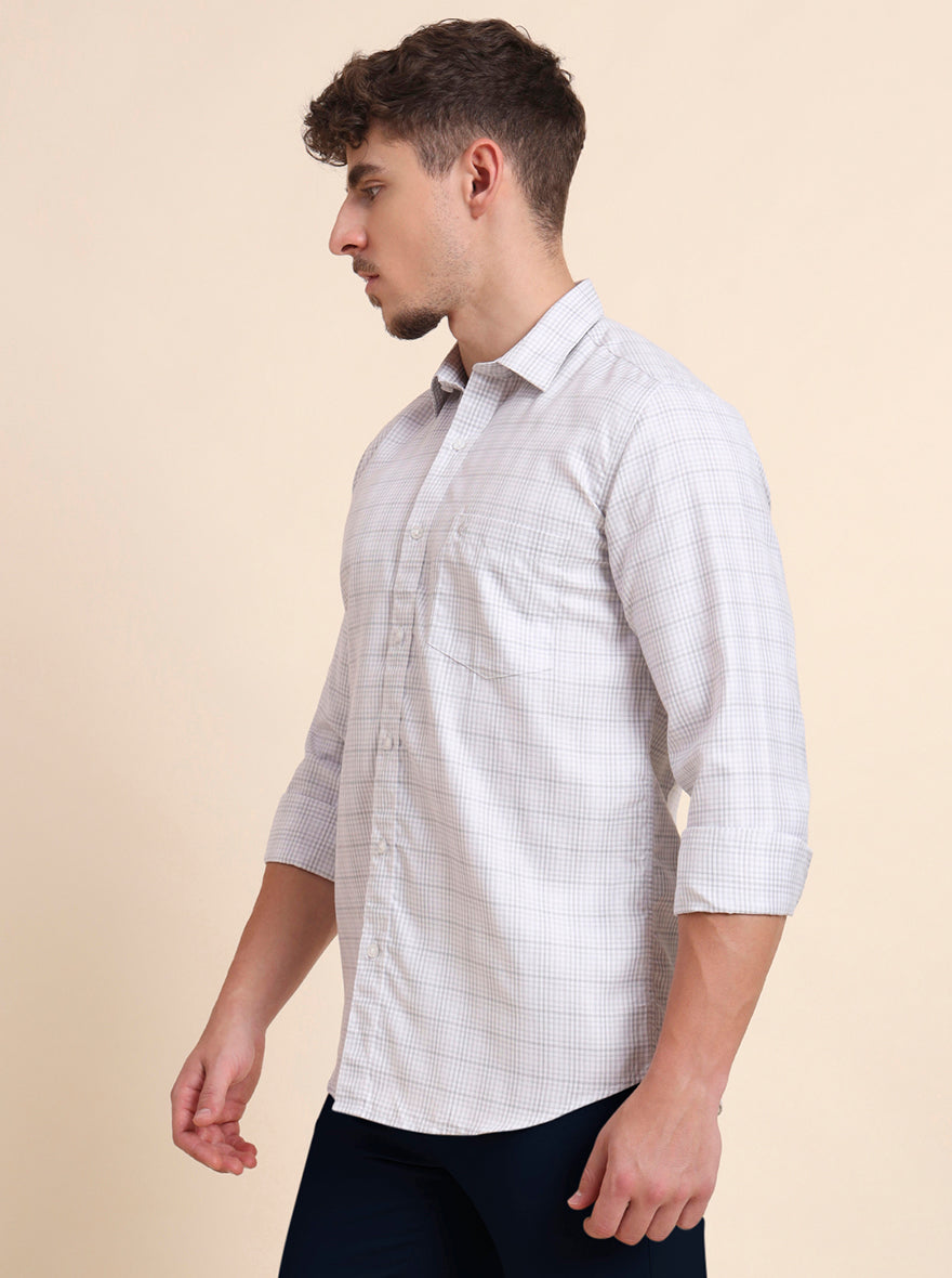 White & Grey Checked Smart Fit Semi Casual Shirt | Greenfibre