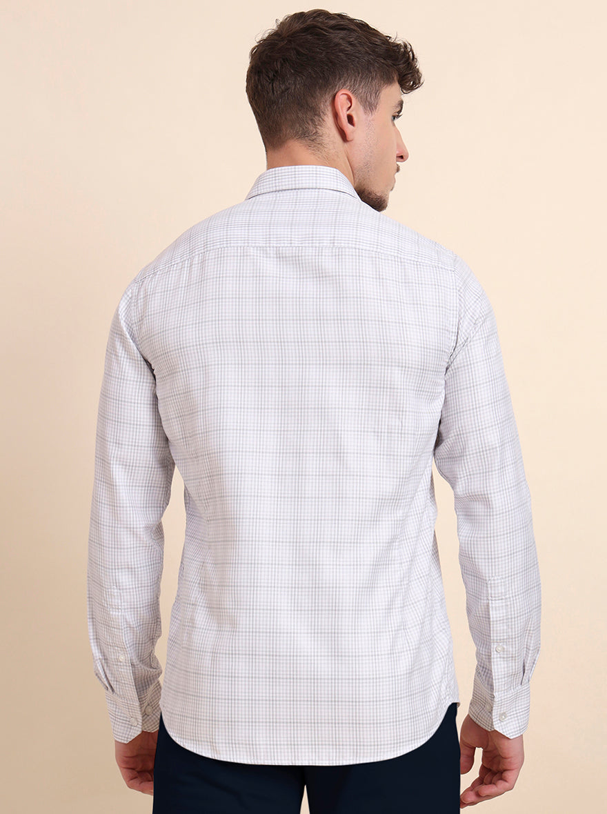 White & Grey Checked Smart Fit Semi Casual Shirt | Greenfibre