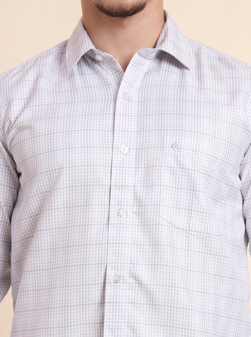 White & Grey Checked Smart Fit Semi Casual Shirt | Greenfibre