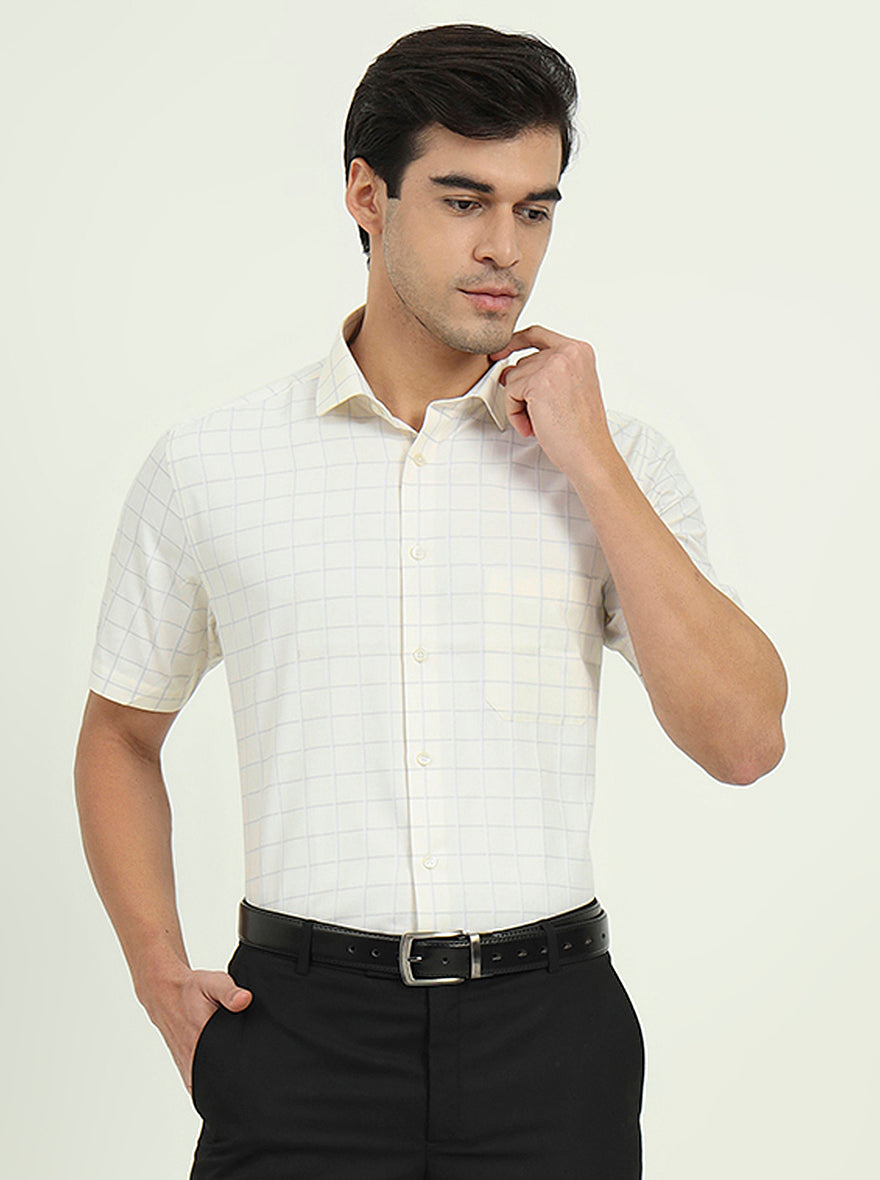 Off-White & Grey Checked Regular Fit Formal Shirt | Greenfire