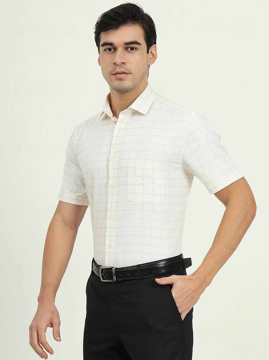 Off-White & Grey Checked Regular Fit Formal Shirt | Greenfire