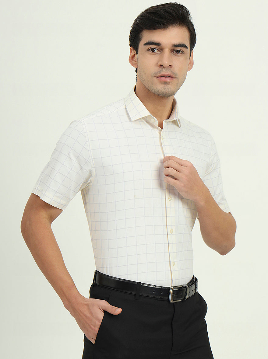 Off-White & Grey Checked Regular Fit Formal Shirt | Greenfire