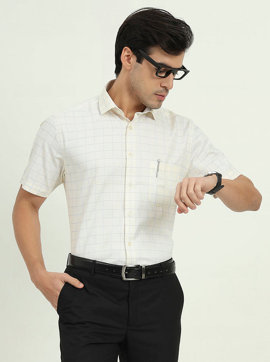 Off-White & Grey Checked Regular Fit Formal Shirt | Greenfire