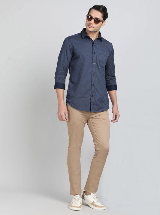 Navy Blue Printed Smart Fit Semi Casual Shirt | Greenfibre