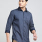 Navy Blue Printed Smart Fit Semi Casual Shirt | Greenfibre