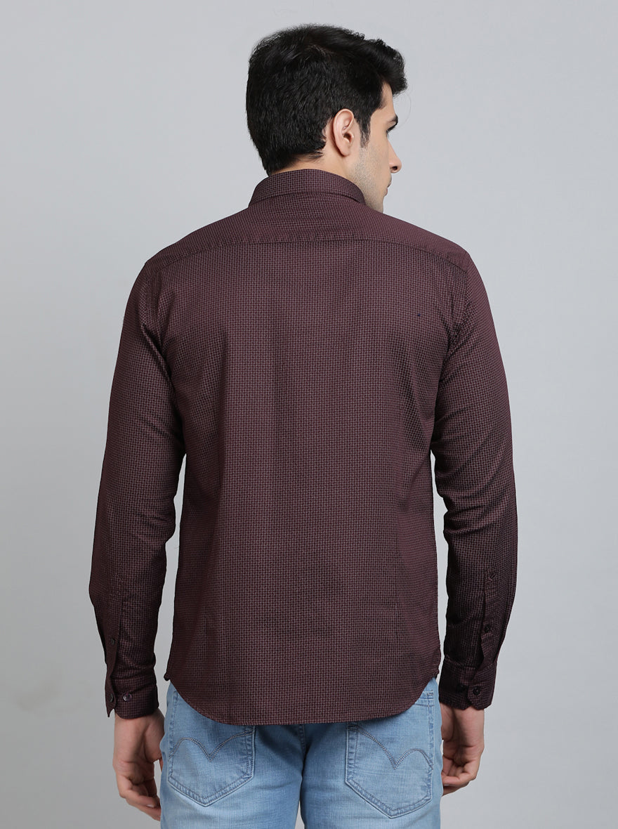 Maroon Printed Smart Fit Semi Casual Shirt | Greenfibre
