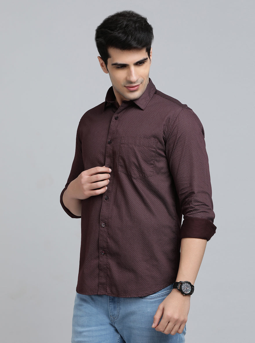 Maroon Printed Smart Fit Semi Casual Shirt | Greenfibre