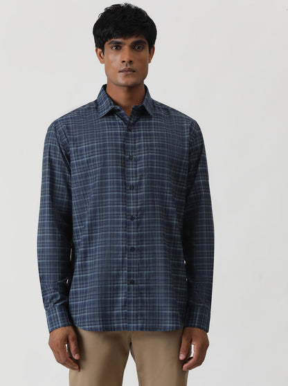 Blue Checked Smart Fit Semi Casual Shirt | Greenfibre