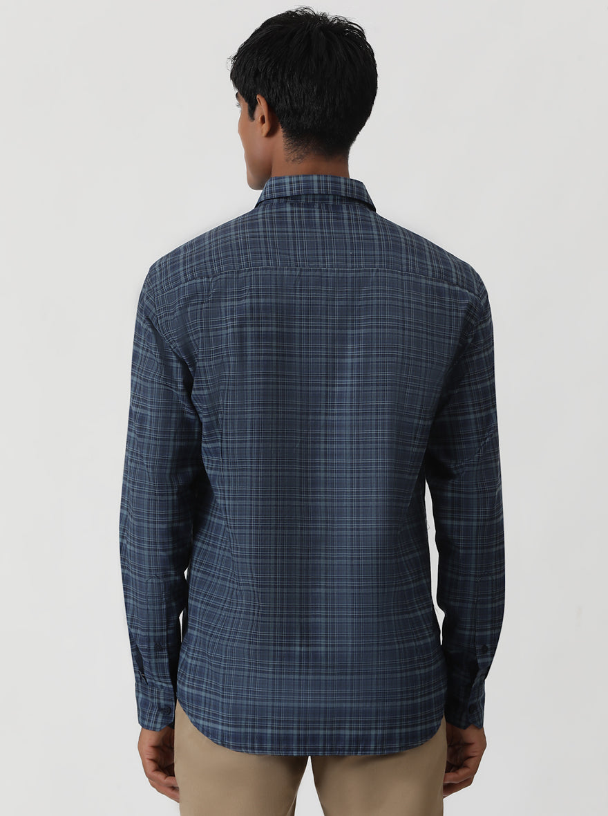 Blue Checked Smart Fit Semi Casual Shirt | Greenfibre