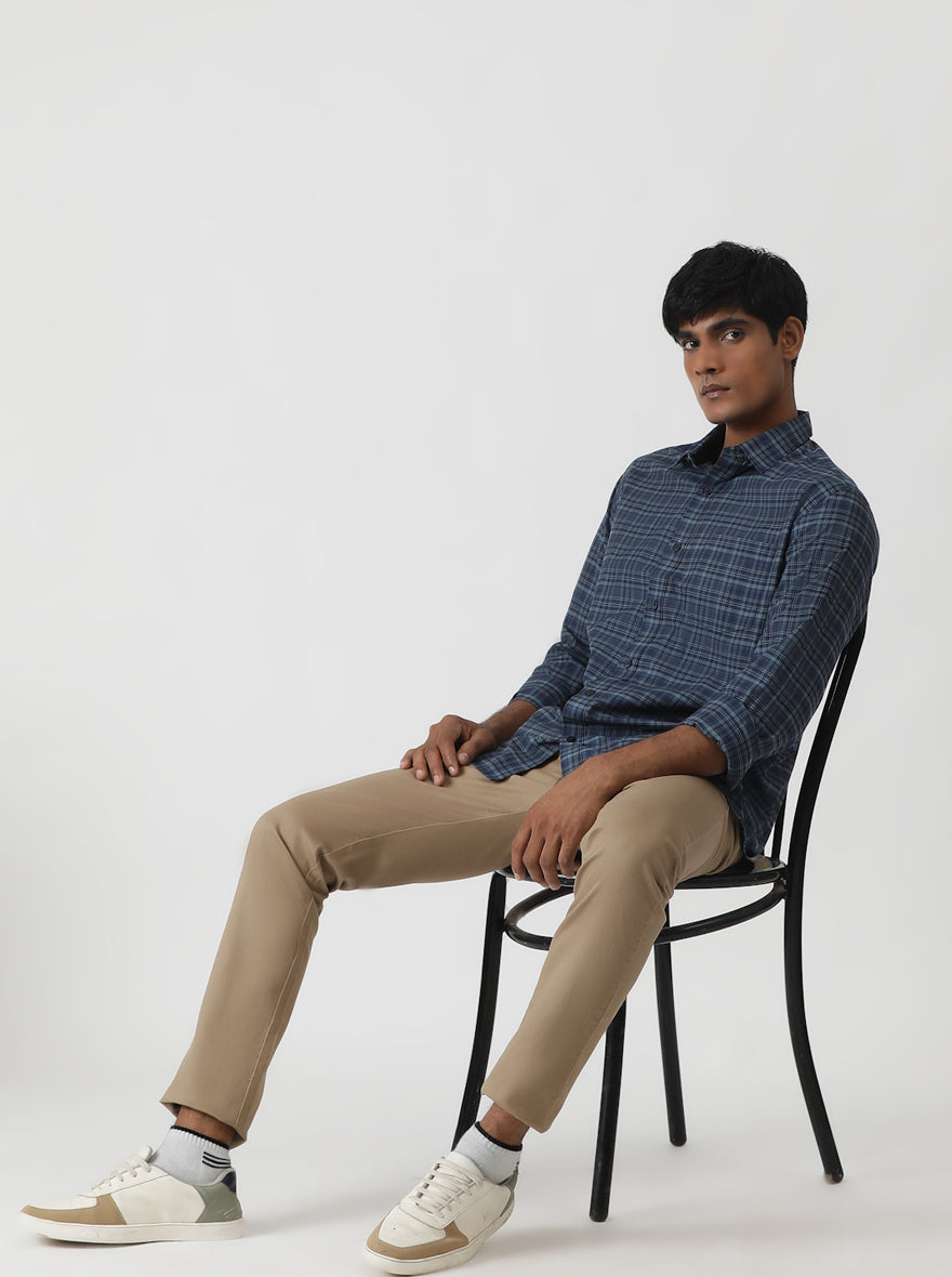 Blue Checked Smart Fit Semi Casual Shirt | Greenfibre