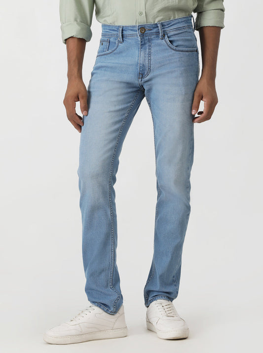 Light Blue Washed Straight Fit Jeans | Greenfibre