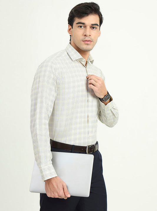 Pista Green Checked Slim Fit Formal Shirt | Greenfibre