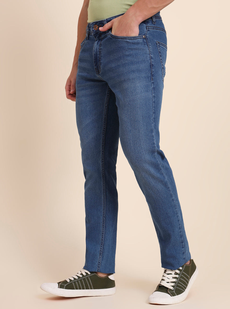 Mid Blue Washed Straight Fit Jeans | Greenfibre